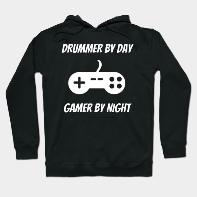 Drummer By Day Gamer By Night Hoodie by Petalprints